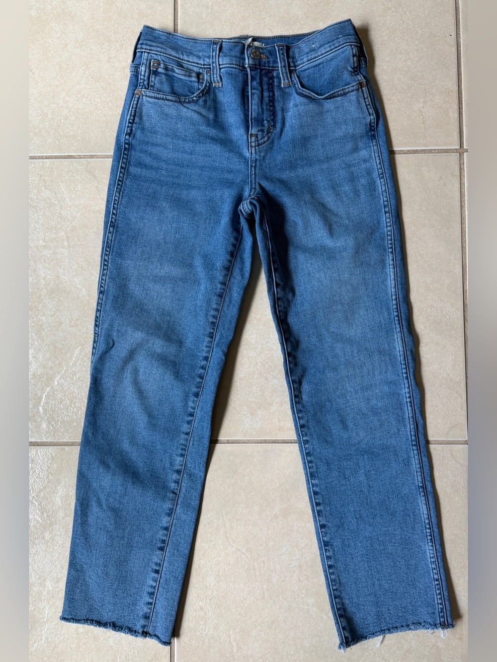 Madewell Roadtripper Stovepipe Jeans 24P 24 Petite Blue Raw Hem Stretch